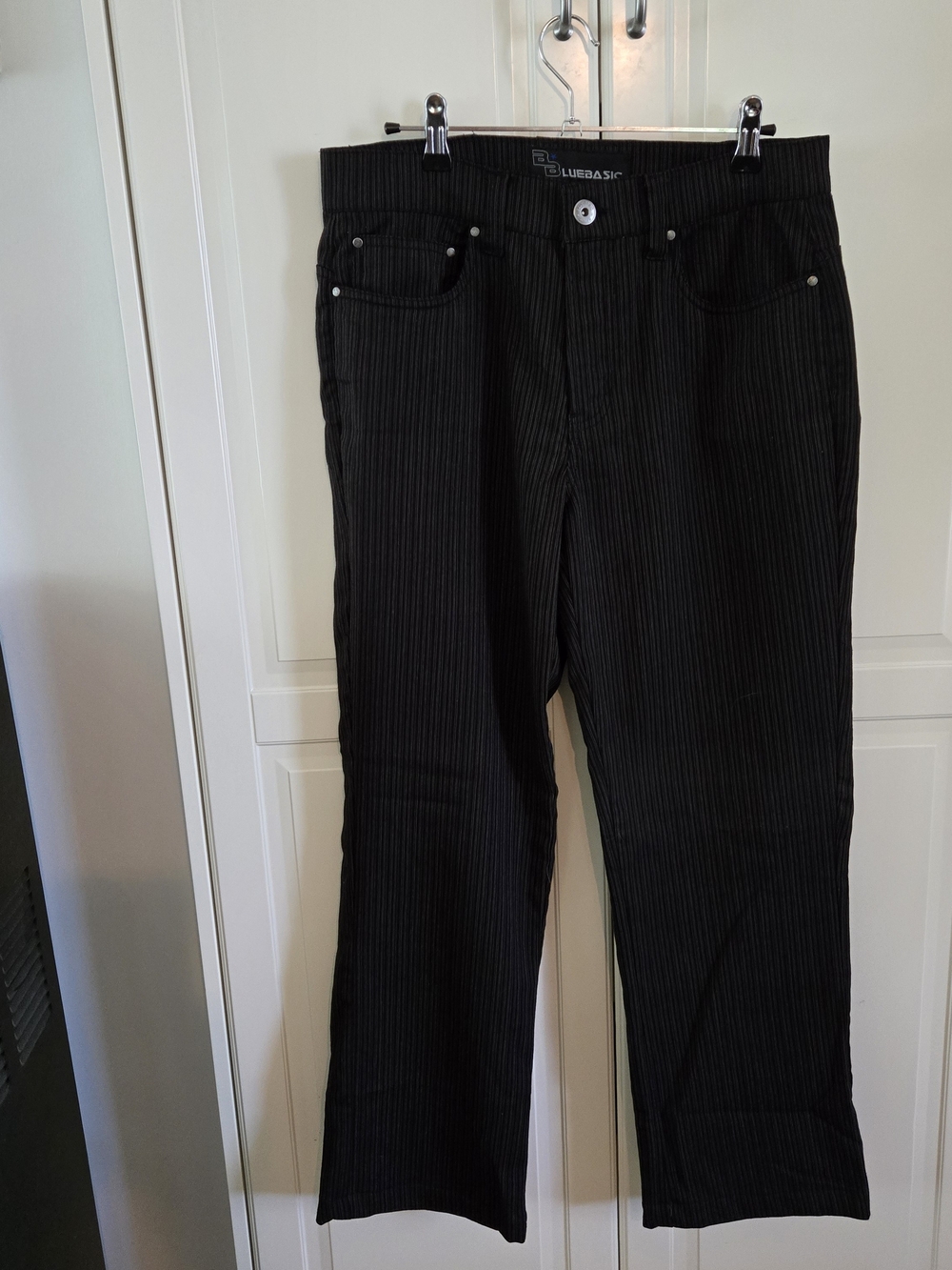 Blue Basic Black Pinstripe Trousers